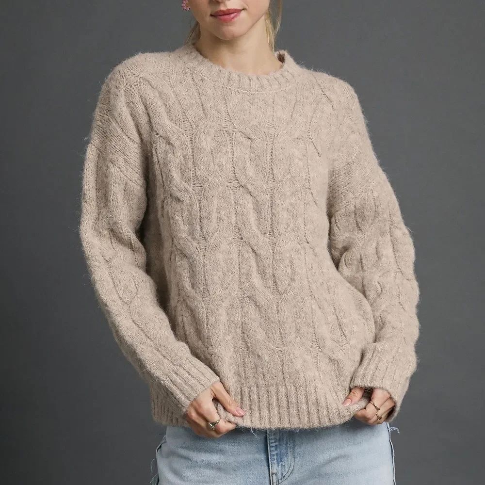 Umgee USA Umgee Cable Knit Cozy Sweater Cream Beige Sz Sm Lg